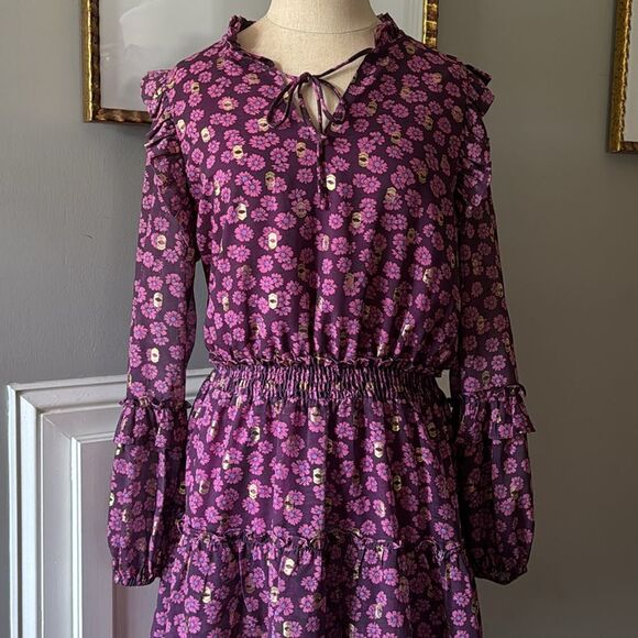 Joy Joy Dress sz Medium Ruffle Tiered Mini - Picture 4 of 15